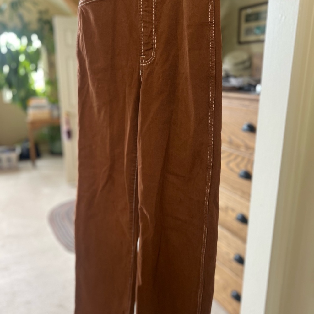 Madewell Emmett Wide Leg Chocolate Brown Pants with Contrasting Stitching 25T